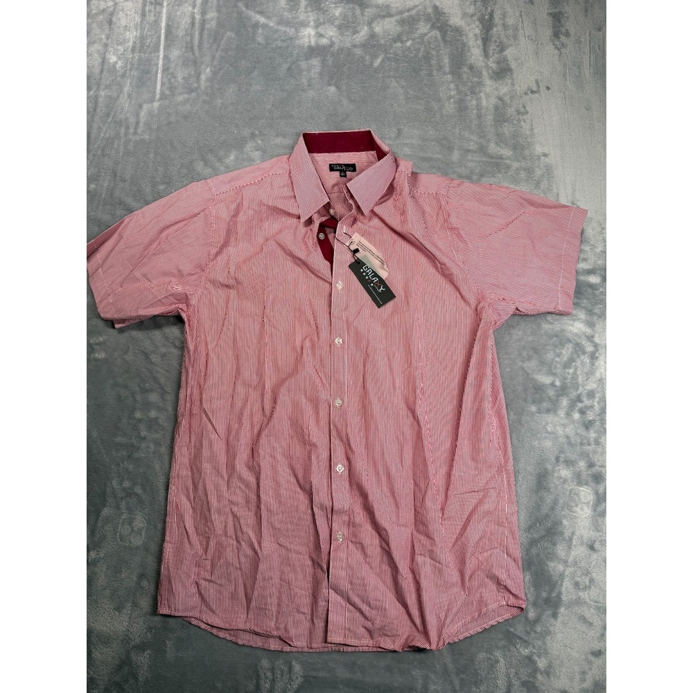 Galaxy by Harvic Mens L Burgundy White Striped Slim Fit Button Up MSS-190BG